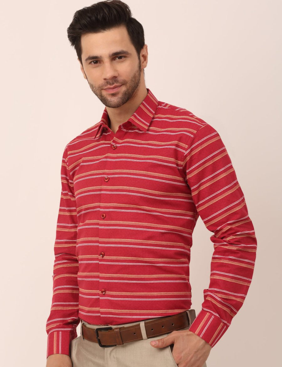Indian Needle Men's Cotton Striped Formal Shirts - SF_820Maroon_S