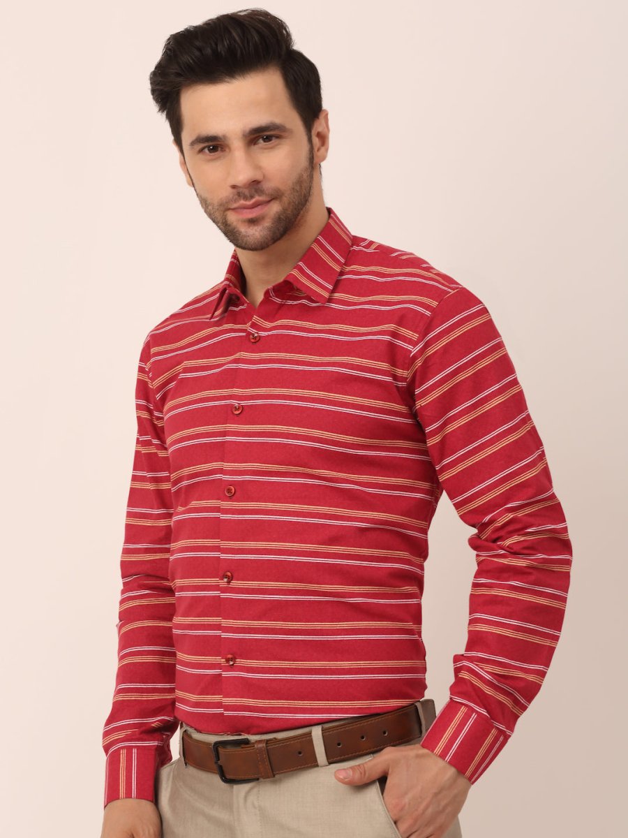 Indian Needle Men's Cotton Striped Formal Shirts - SF_820Maroon_S