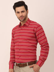 Indian Needle Men's Cotton Striped Formal Shirts - SF_820Maroon_S
