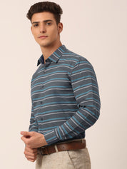 Indian Needle Men's Cotton Striped Formal Shirts - SF_820Grey_S