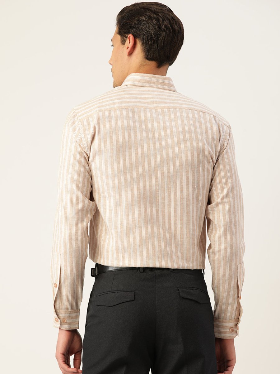 Indian Needle Men's Cotton Striped Formal Shirts - SF_795Beige_S