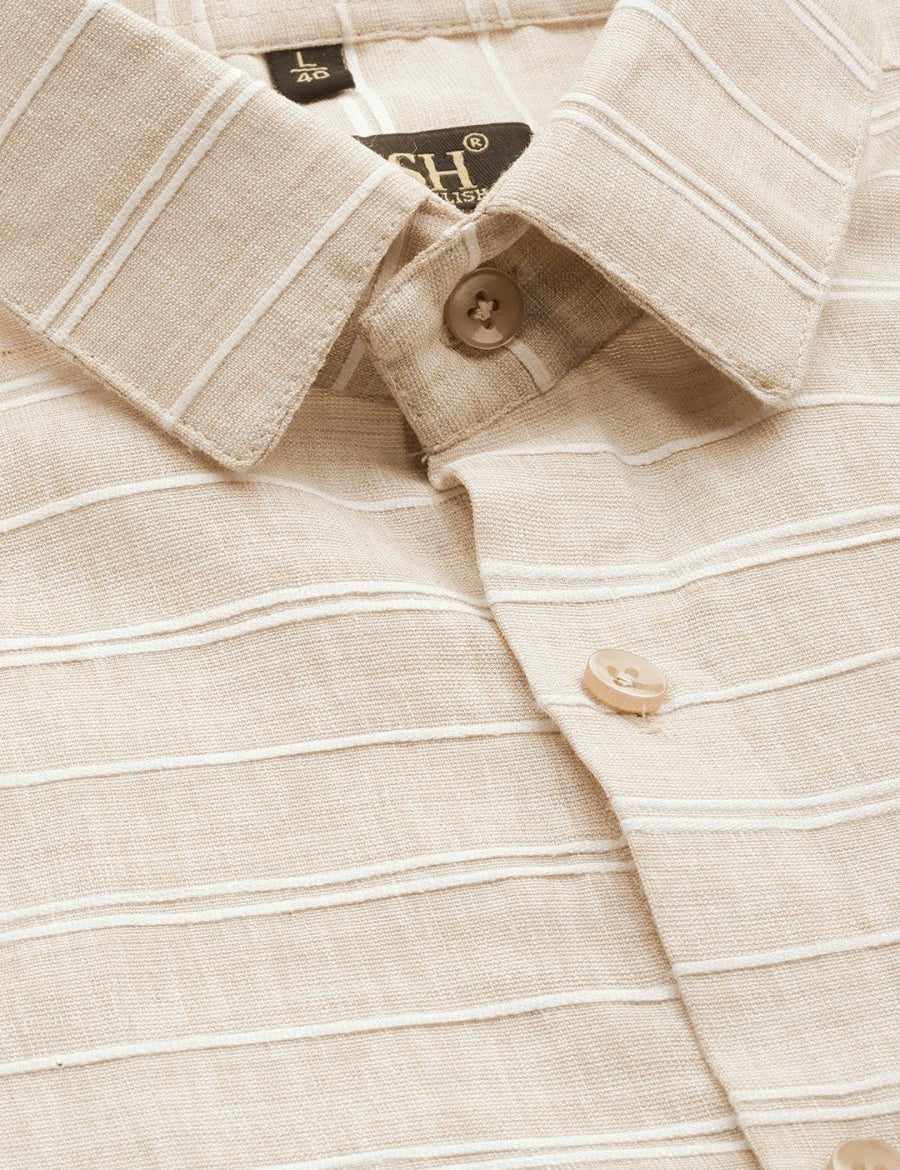 Indian Needle Men's Cotton Striped Formal Shirts - SF_799Cream_S
