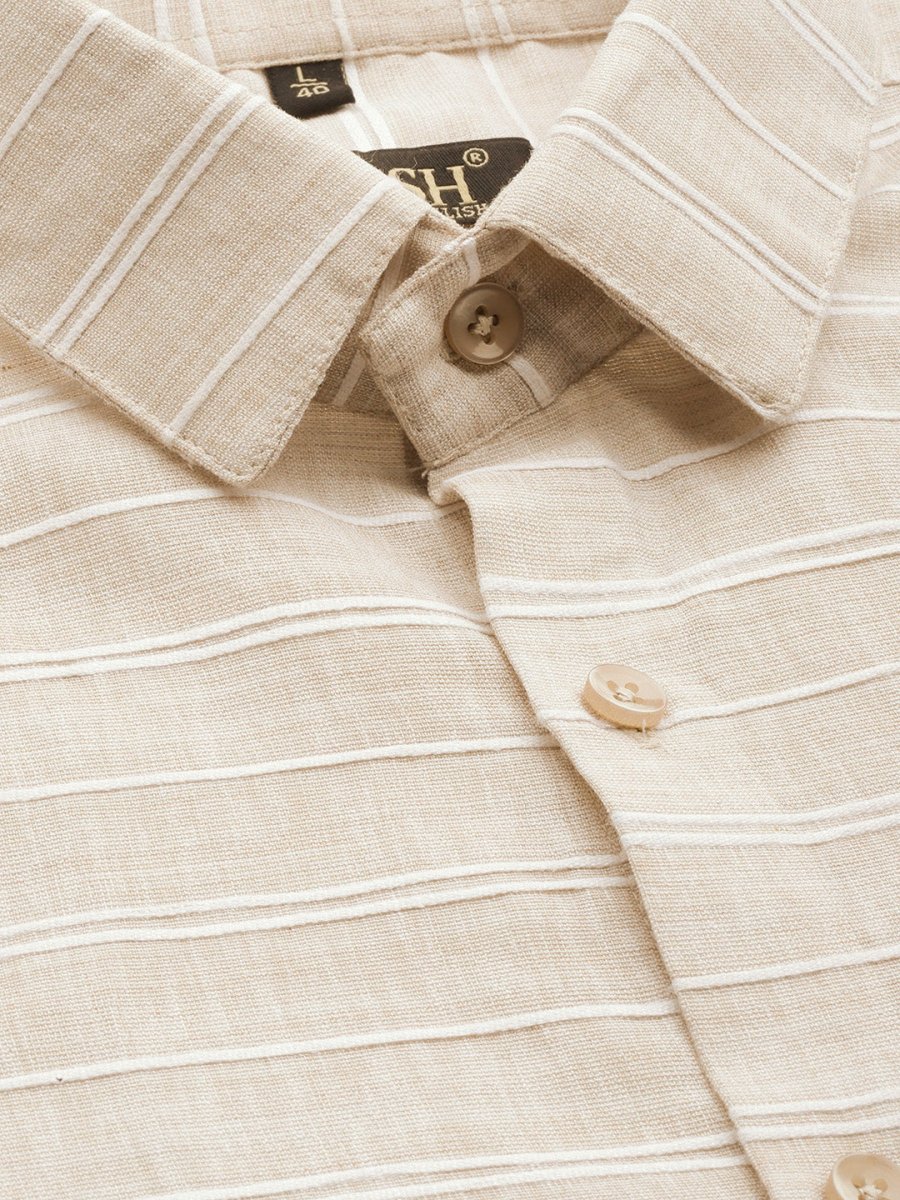 Indian Needle Men's Cotton Striped Formal Shirts - SF_799Cream_S