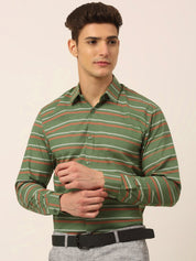Indian Needle Men's Cotton Striped Formal Shirts - SF_820Olive_S