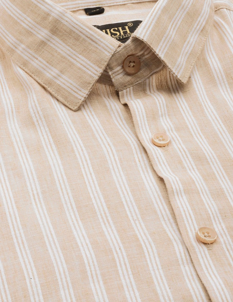 Indian Needle Men's Cotton Striped Formal Shirts - SF_795Beige_S