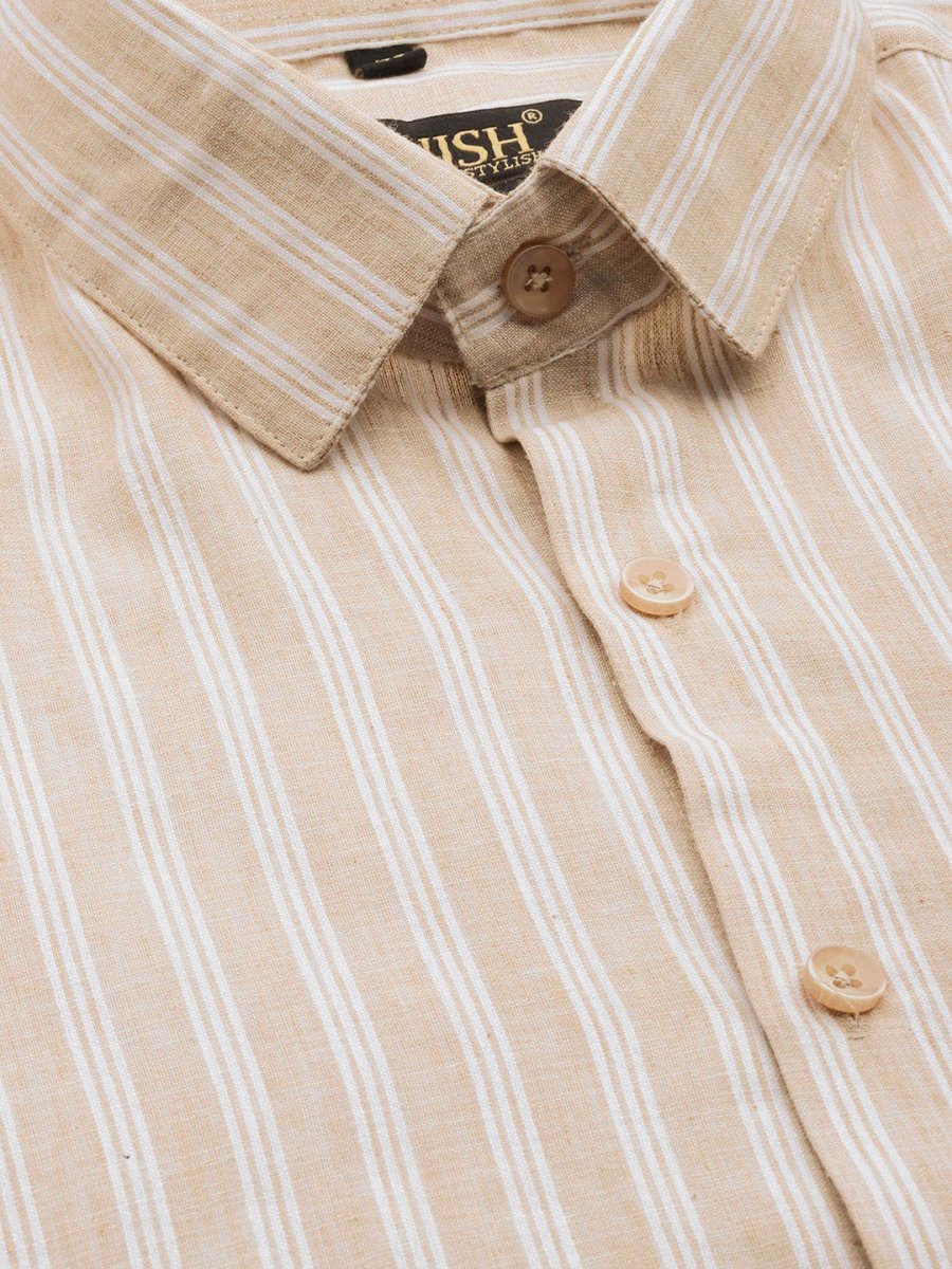 Indian Needle Men's Cotton Striped Formal Shirts - SF_795Beige_S