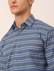 Indian Needle Men's Cotton Striped Formal Shirts - SF_820Blue_S