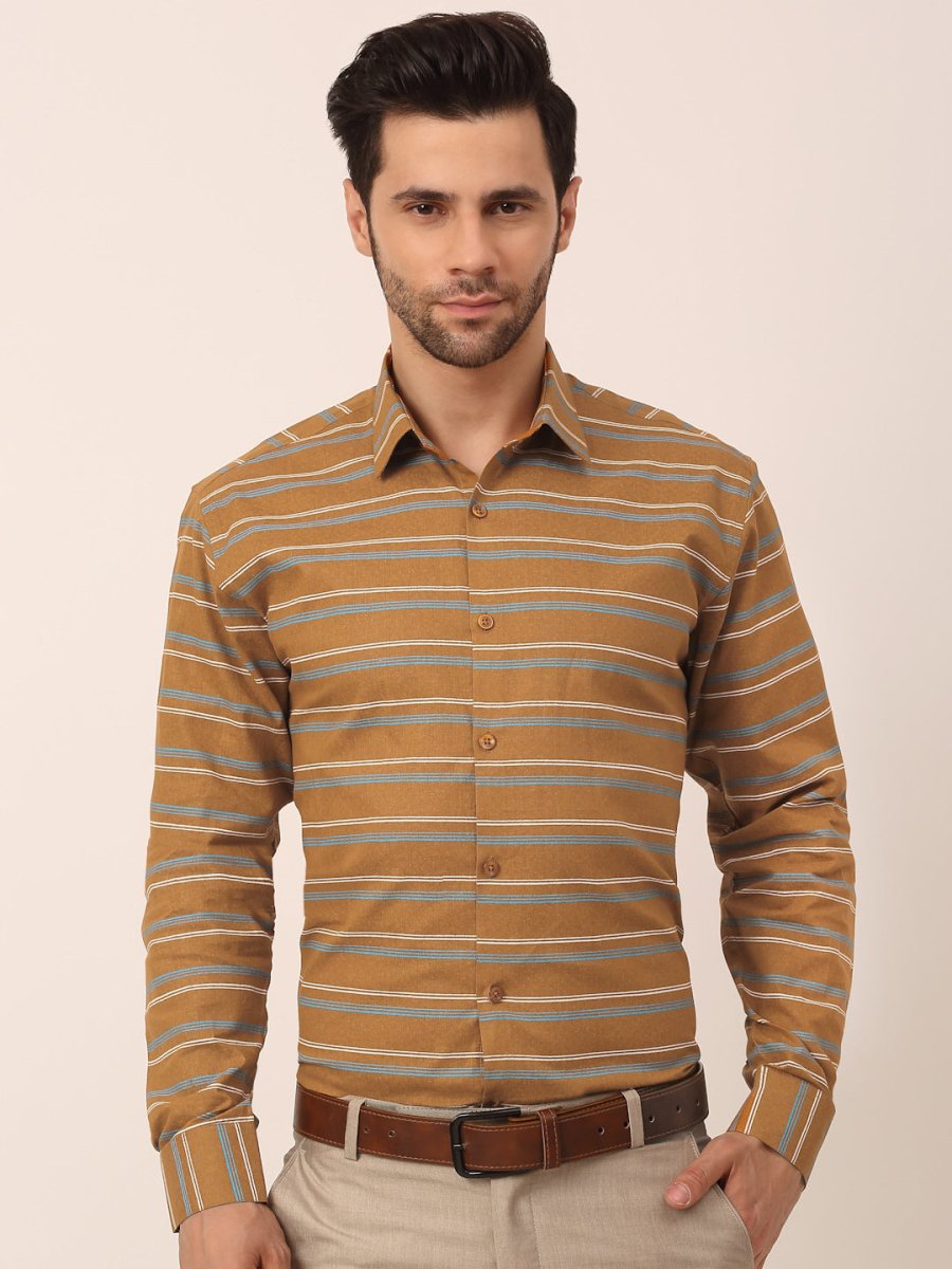 Indian Needle Men's Cotton Striped Formal Shirts - SF_820Mustard_S