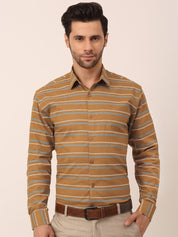 Indian Needle Men's Cotton Striped Formal Shirts - SF_820Mustard_S