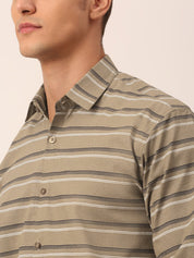 Indian Needle Men's Cotton Striped Formal Shirts - SF_820Brown_S