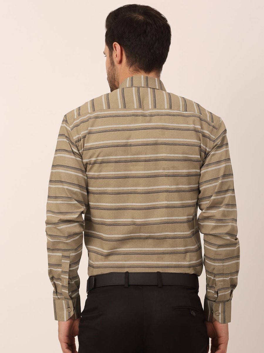 Indian Needle Men's Cotton Striped Formal Shirts - SF_820Brown_S