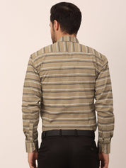 Indian Needle Men's Cotton Striped Formal Shirts - SF_820Brown_S