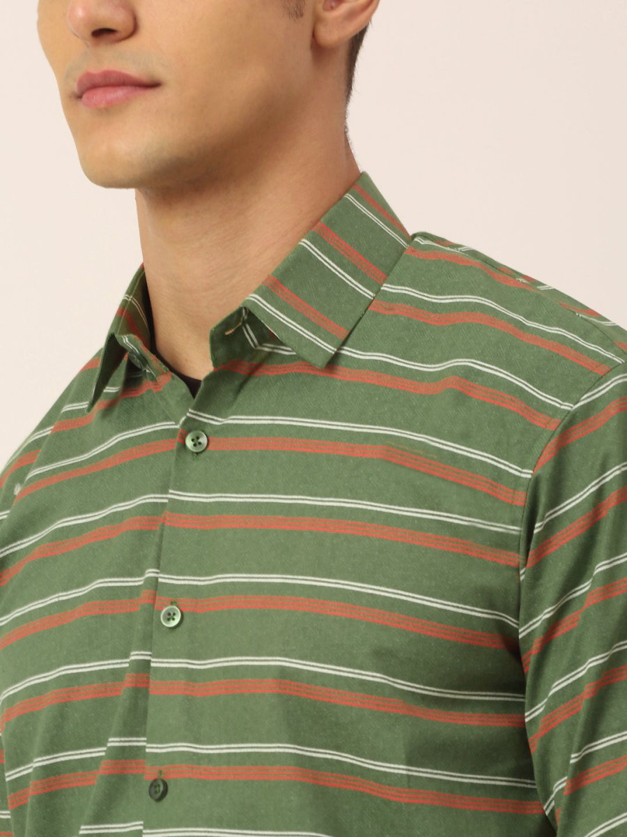 Indian Needle Men's Cotton Striped Formal Shirts - SF_820Olive_S