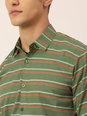 Indian Needle Men's Cotton Striped Formal Shirts - SF_820Olive_S