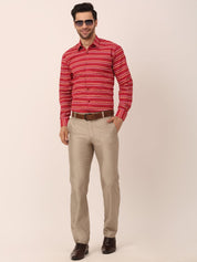 Indian Needle Men's Cotton Striped Formal Shirts - SF_820Maroon_S