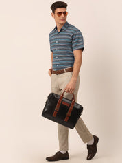 Indian Needle Men's Cotton Striped Half Sleeve Formal Shirts - SF_816Grey_S