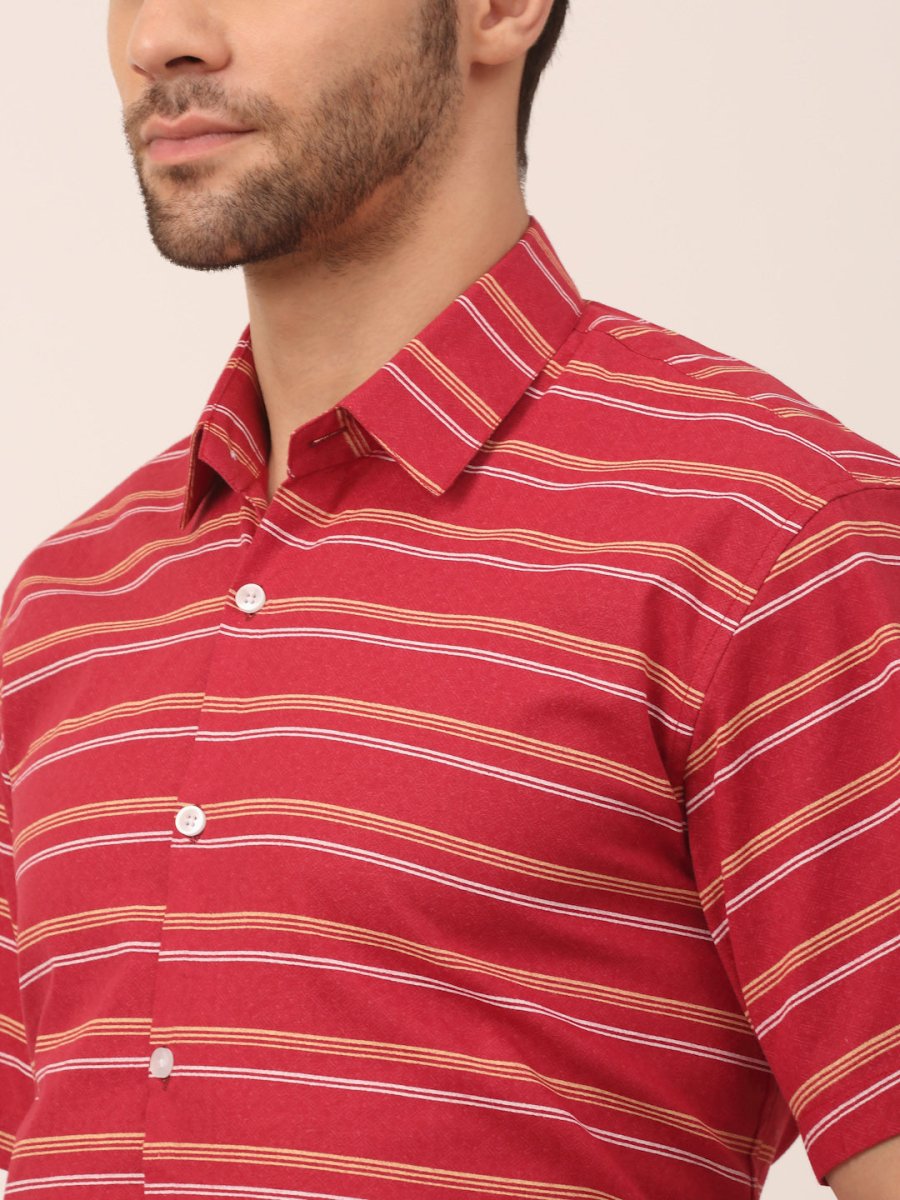 Indian Needle Men's Cotton Striped Half Sleeve Formal Shirts - SF_816Maroon_S