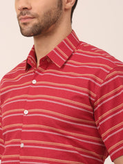 Indian Needle Men's Cotton Striped Half Sleeve Formal Shirts - SF_816Maroon_S