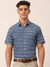Indian Needle Men's Cotton Striped Half Sleeve Formal Shirts - SF_816Blue_S