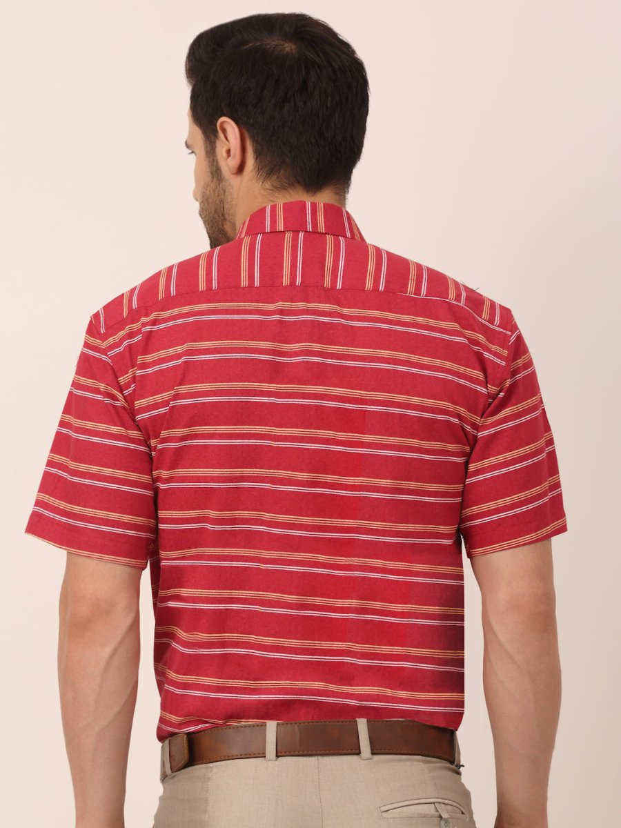 Indian Needle Men's Cotton Striped Half Sleeve Formal Shirts - SF_816Maroon_S