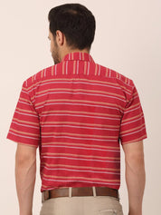 Indian Needle Men's Cotton Striped Half Sleeve Formal Shirts - SF_816Maroon_S