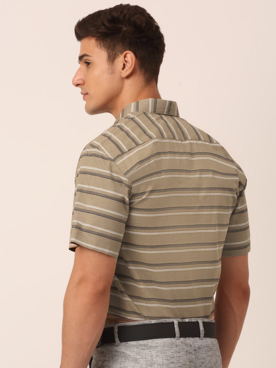 Indian Needle Men's Cotton Striped Half Sleeve Formal Shirts - SF_816Brown_S