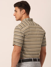 Indian Needle Men's Cotton Striped Half Sleeve Formal Shirts - SF_816Brown_S