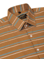 Indian Needle Men's Cotton Striped Half Sleeve Formal Shirts - SF_816Mustard_S