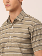 Indian Needle Men's Cotton Striped Half Sleeve Formal Shirts - SF_816Brown_S