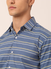 Indian Needle Men's Cotton Striped Half Sleeve Formal Shirts - SF_816Blue_S