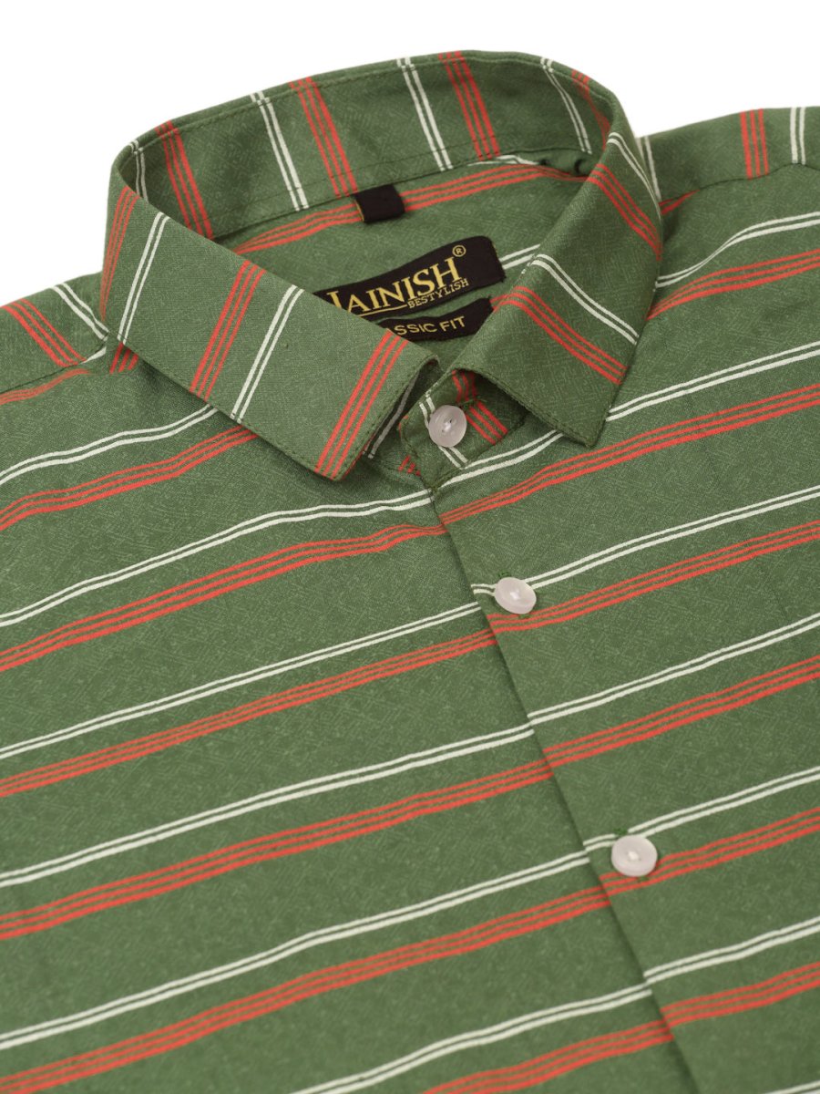 Indian Needle Men's Cotton Striped Half Sleeve Formal Shirts - SF_816Olive_S