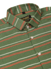 Indian Needle Men's Cotton Striped Half Sleeve Formal Shirts - SF_816Olive_S