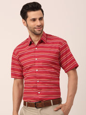 Indian Needle Men's Cotton Striped Half Sleeve Formal Shirts - SF_816Maroon_S