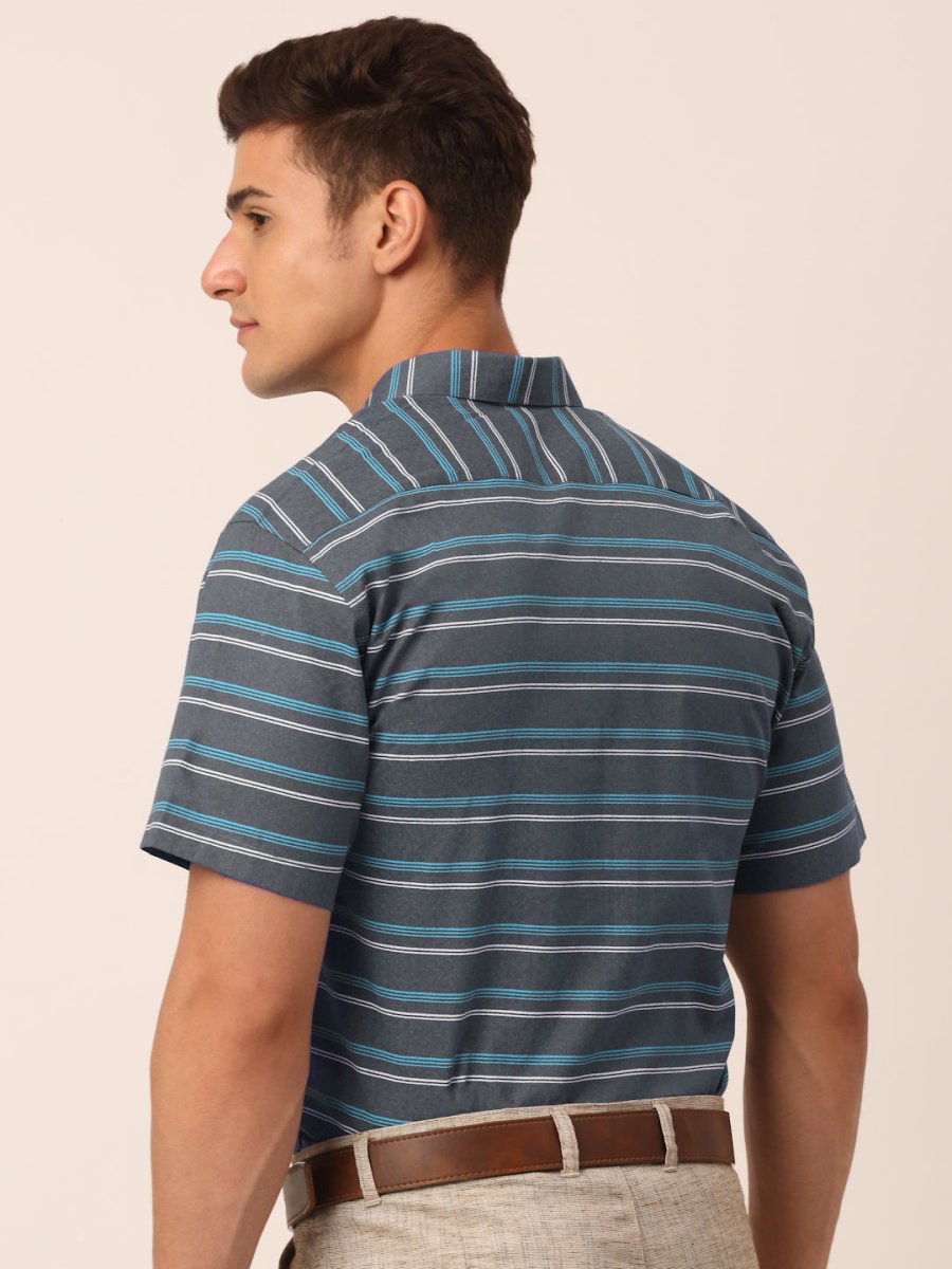 Indian Needle Men's Cotton Striped Half Sleeve Formal Shirts - SF_816Grey_S