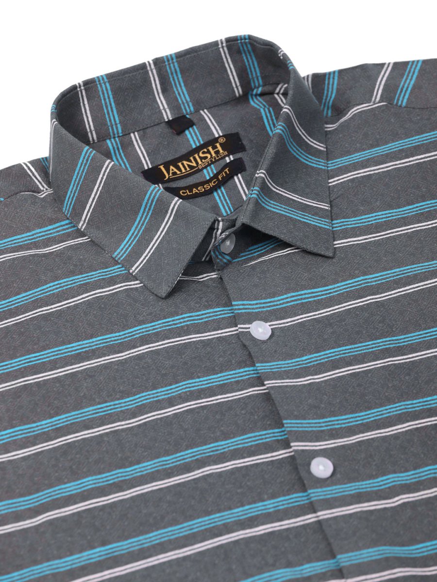 Indian Needle Men's Cotton Striped Half Sleeve Formal Shirts - SF_816Grey_S
