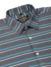 Indian Needle Men's Cotton Striped Half Sleeve Formal Shirts - SF_816Grey_S
