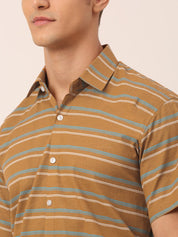 Indian Needle Men's Cotton Striped Half Sleeve Formal Shirts - SF_816Mustard_S