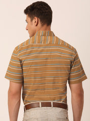 Indian Needle Men's Cotton Striped Half Sleeve Formal Shirts - SF_816Mustard_S