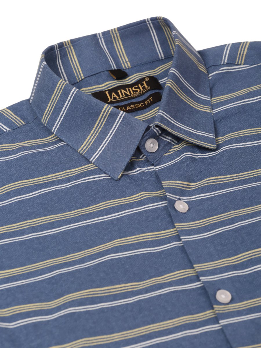 Indian Needle Men's Cotton Striped Half Sleeve Formal Shirts - SF_816Blue_S