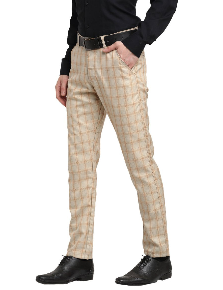 Indian Needle Men's Cream Cotton Checked Formal Trousers - FGP_267Cream_30