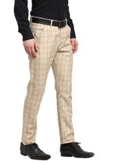 Indian Needle Men's Cream Cotton Checked Formal Trousers - FGP_267Cream_30