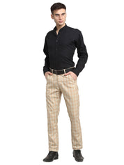 Indian Needle Men's Cream Cotton Checked Formal Trousers - FGP_267Cream_30