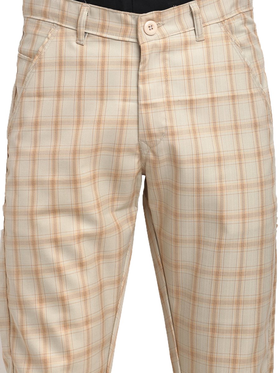 Indian Needle Men's Cream Cotton Checked Formal Trousers - FGP_267Cream_30