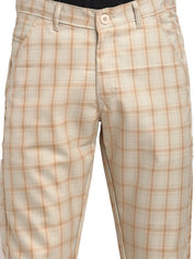 Indian Needle Men's Cream Cotton Checked Formal Trousers - FGP_267Cream_30
