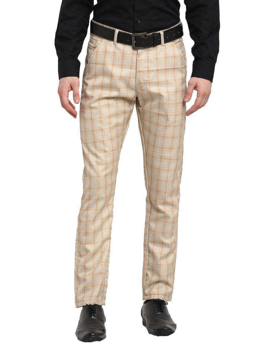 Indian Needle Men's Cream Cotton Checked Formal Trousers - FGP_267Cream_30