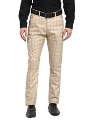 Indian Needle Men's Cream Cotton Checked Formal Trousers - FGP_267Cream_30