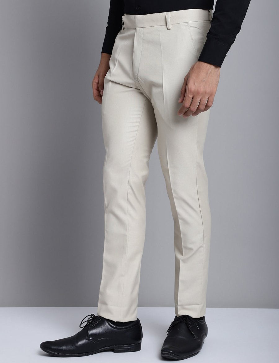 Indian Needle Men's Cream Tapered Fit Formal Trousers - FGP_275Cream_30