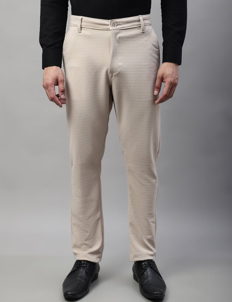 Indian Needle Men's Cream Tapered Fit Formal Trousers - FGP_276Cream_30