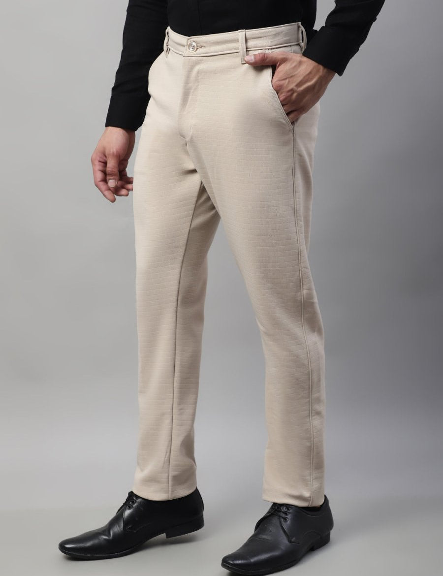 Indian Needle Men's Cream Tapered Fit Formal Trousers - FGP_276Cream_30