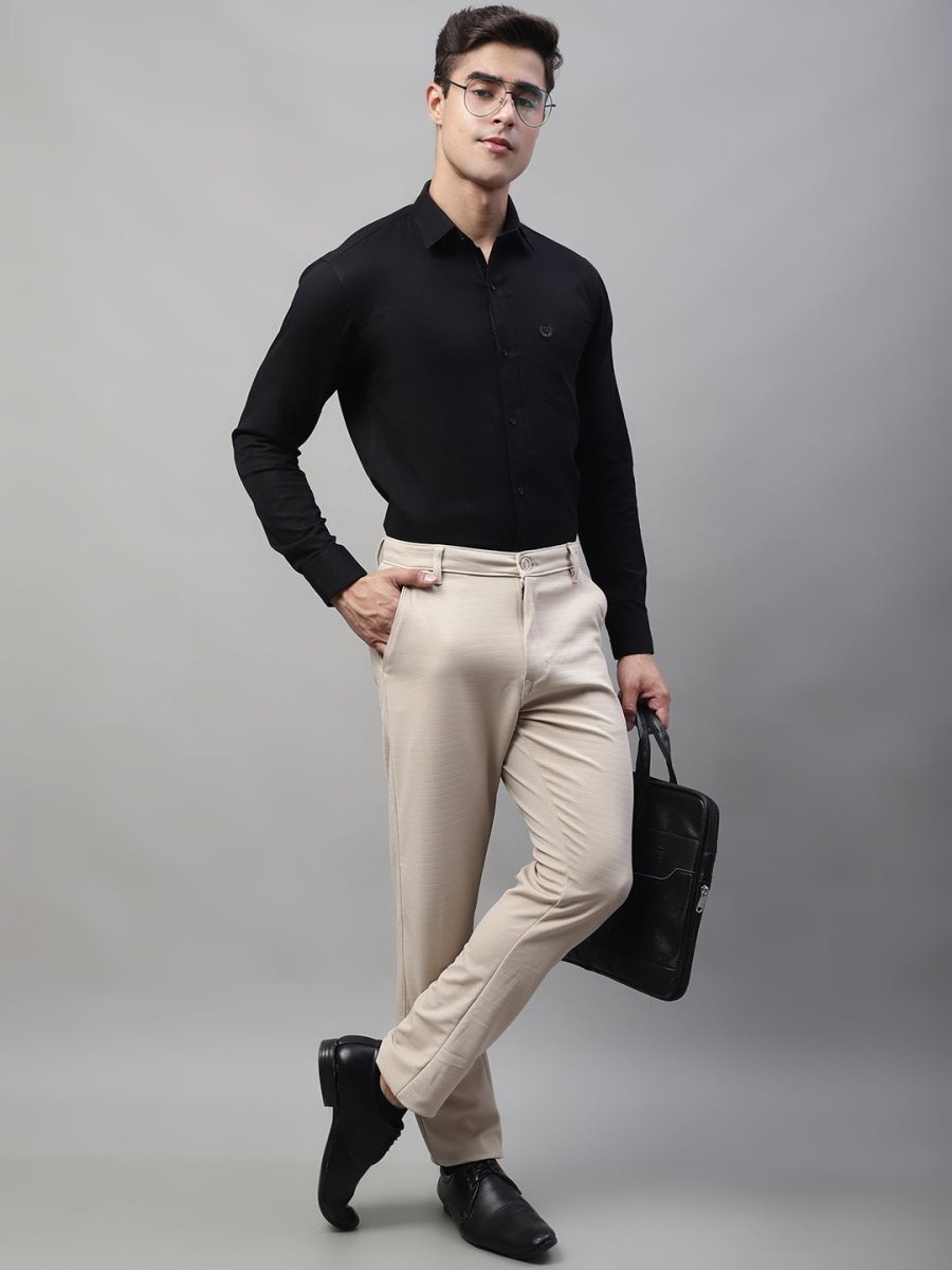 Indian Needle Men's Cream Tapered Fit Formal Trousers - FGP_276Cream_30